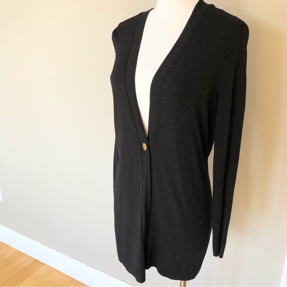 CHICO’S black long single gold button cardigan lightweight sweater layering S - Picture 1 of 8